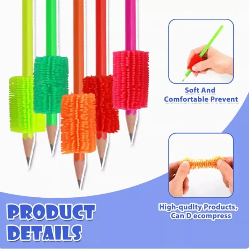 10pcs/1 bag Colorful Silicone Pen Holder  Writing Tool Squeeze Toy Furry Pencil Grasp Writing decompress Aid Grip Stationery