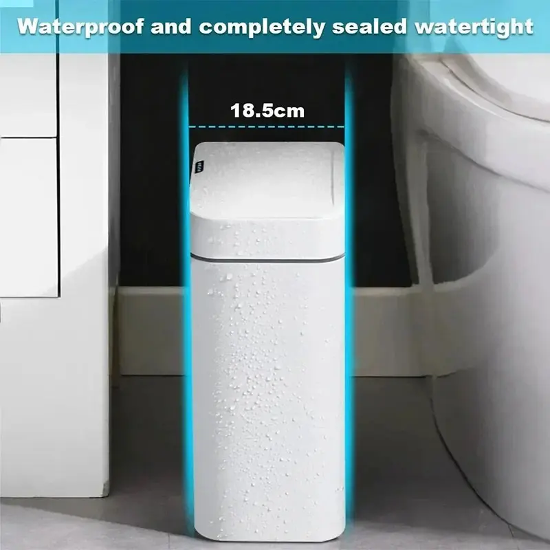Automatic Electronic Trash Can Bagging Smart Bathroom Trash Can White Touchless Narrow Smart Sensor Garbage Bin Smart Home 15l