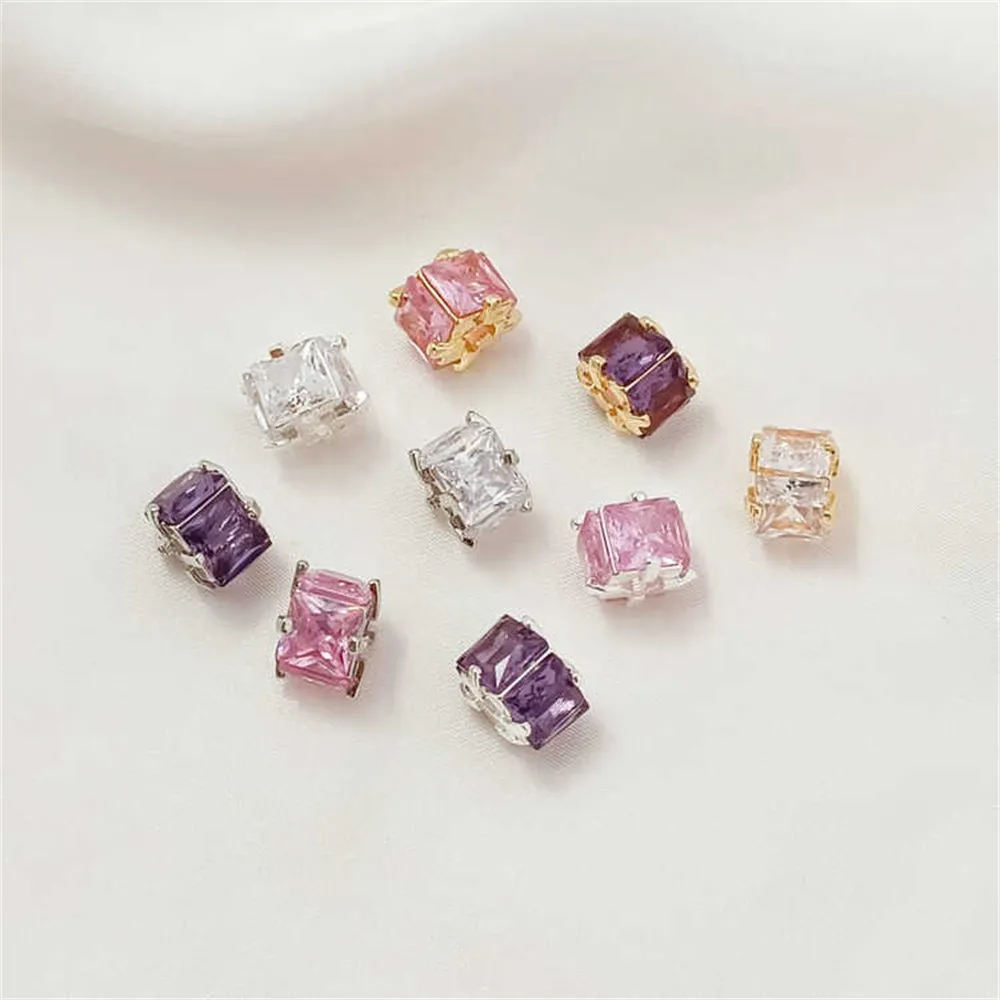 Copper Plated Silver Slightly Inlaid Zirconium Four-zirconium Square Diy Hairpin, Pendant, Tassel, Lu Lu Tong Jewelry Material