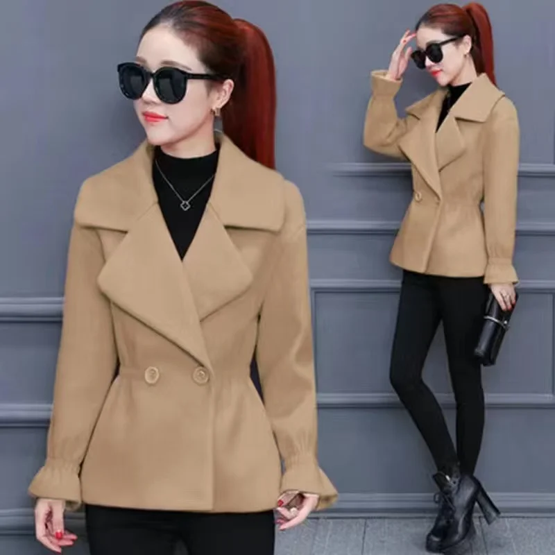 Autunno Inverno Cappotto di lana delle nuove donne Stile corto Donna Giacche di lana corte Colletto del vestito Capispalla a maniche lunghe Donna