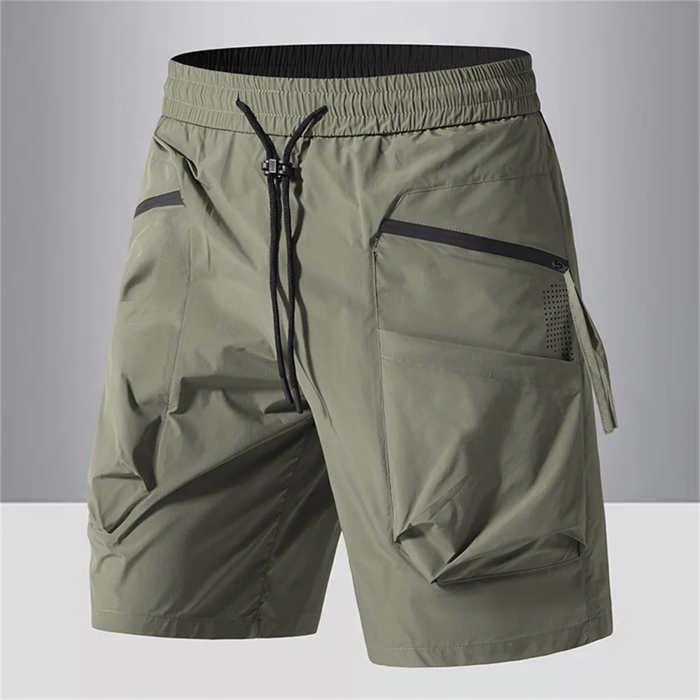 Men Quick Dry Cargo Shorts Summer Lightweight Water Resistant Zipper Pockets Drawstring Waist Breathable Outdoor Sports Shorts