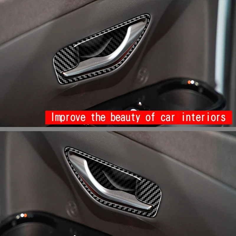 For Hyundai Santa Cruz 2022+ Carbon Fiber Interior Mouldings Inner Door Handle Bowl Panel Decoration Cover Trim 4Pcs