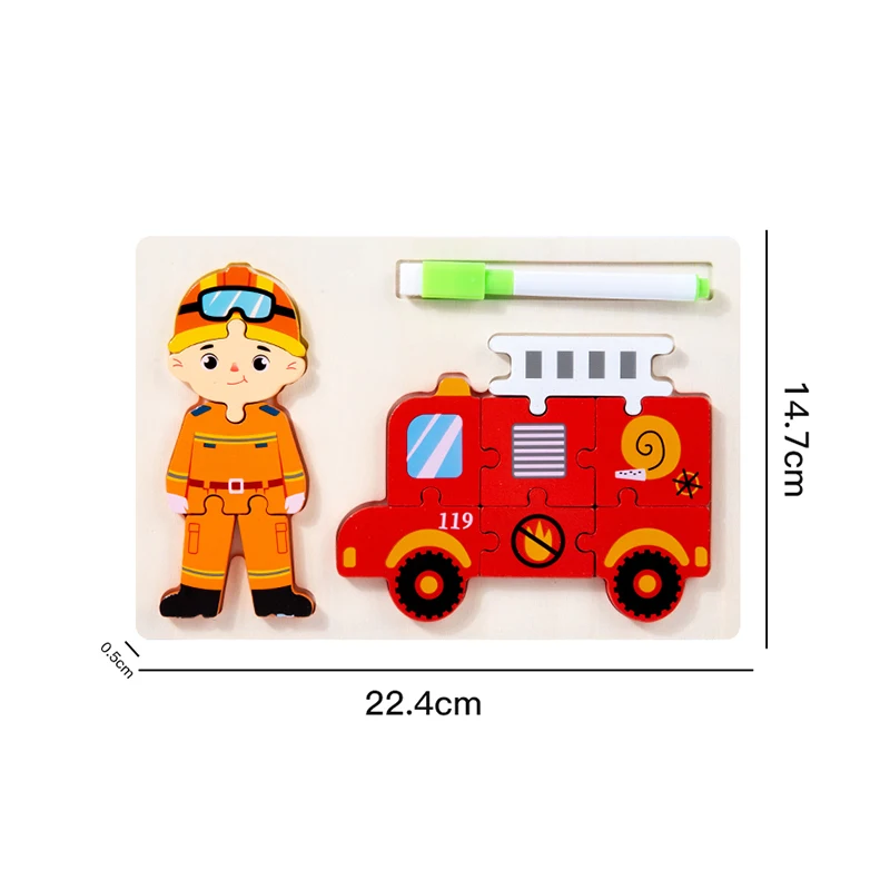 Wooden 3D Character Puzzle Painting& Puzzle  2-in-1 Early Learning Cognition Jigsaw Intelligence Puzzle Game Toys for Children