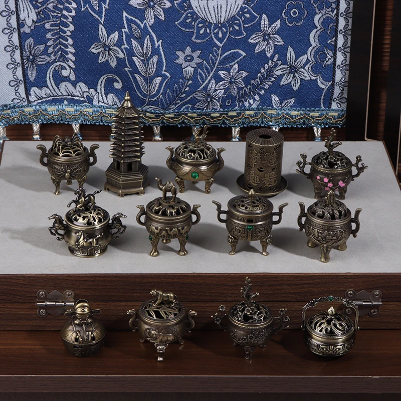 Ancient Style Alloy Incense Burner Bowl with Handle for Yoga Meditation Home Office Decor Lucky Incense Holder for Relaxation