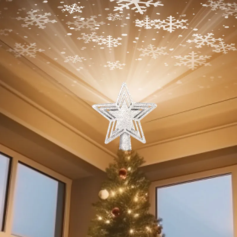 شجرة عيد الميلاد أعلى نجمة ضوء الإسقاط 3D الخماسية نجمة الدورية الثلجية LED ضوء الإسقاط زينة عيد الميلاد #5