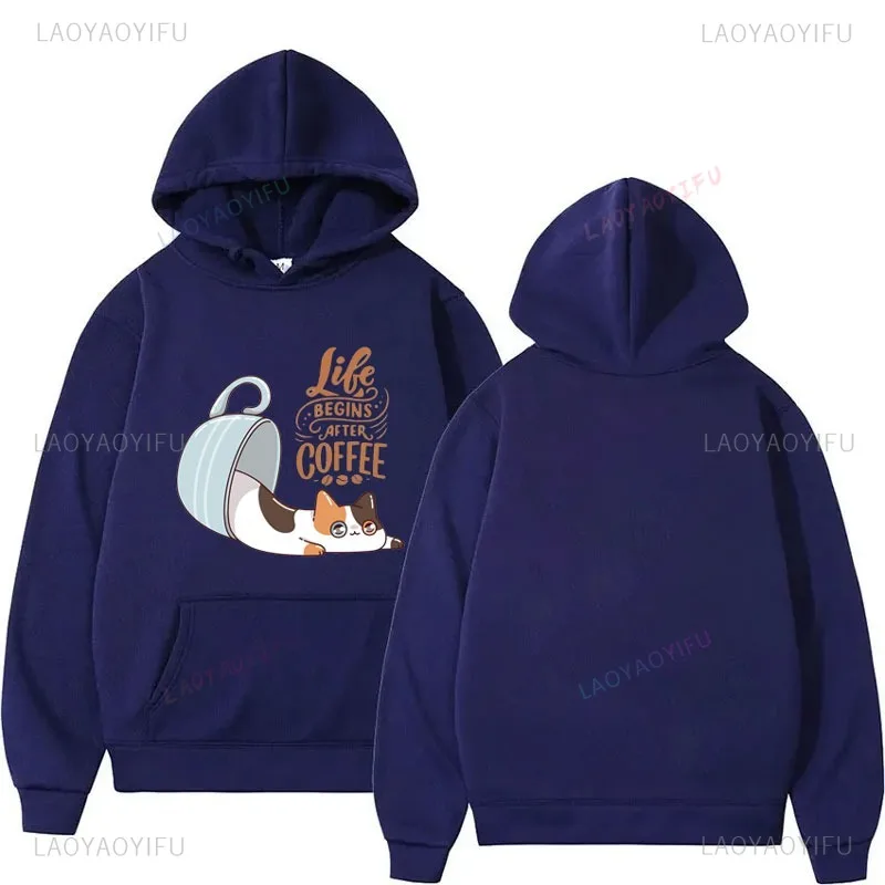

Cats and Coffee Theme Graphic Cute Long Sleeve Pullover Street Fashion Sweatshirt Autumn Winter Hoodies Men Women Hoodie
