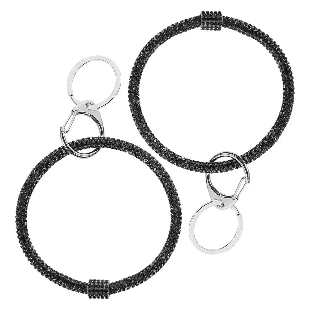 2Pcs Rhinestone Keychain Wristlet Bling Bracelet Key Holders Stylish Wrist Strap Fitness Accessories for Women