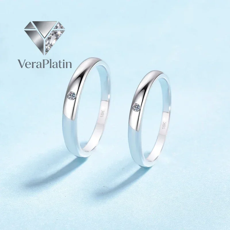 

VeraPlatin Engagement 18K White Rose Gold Women Wedding Band Men 0.25CT Moissanite Diamond PT950 Platinum Girl Valentine's Day L