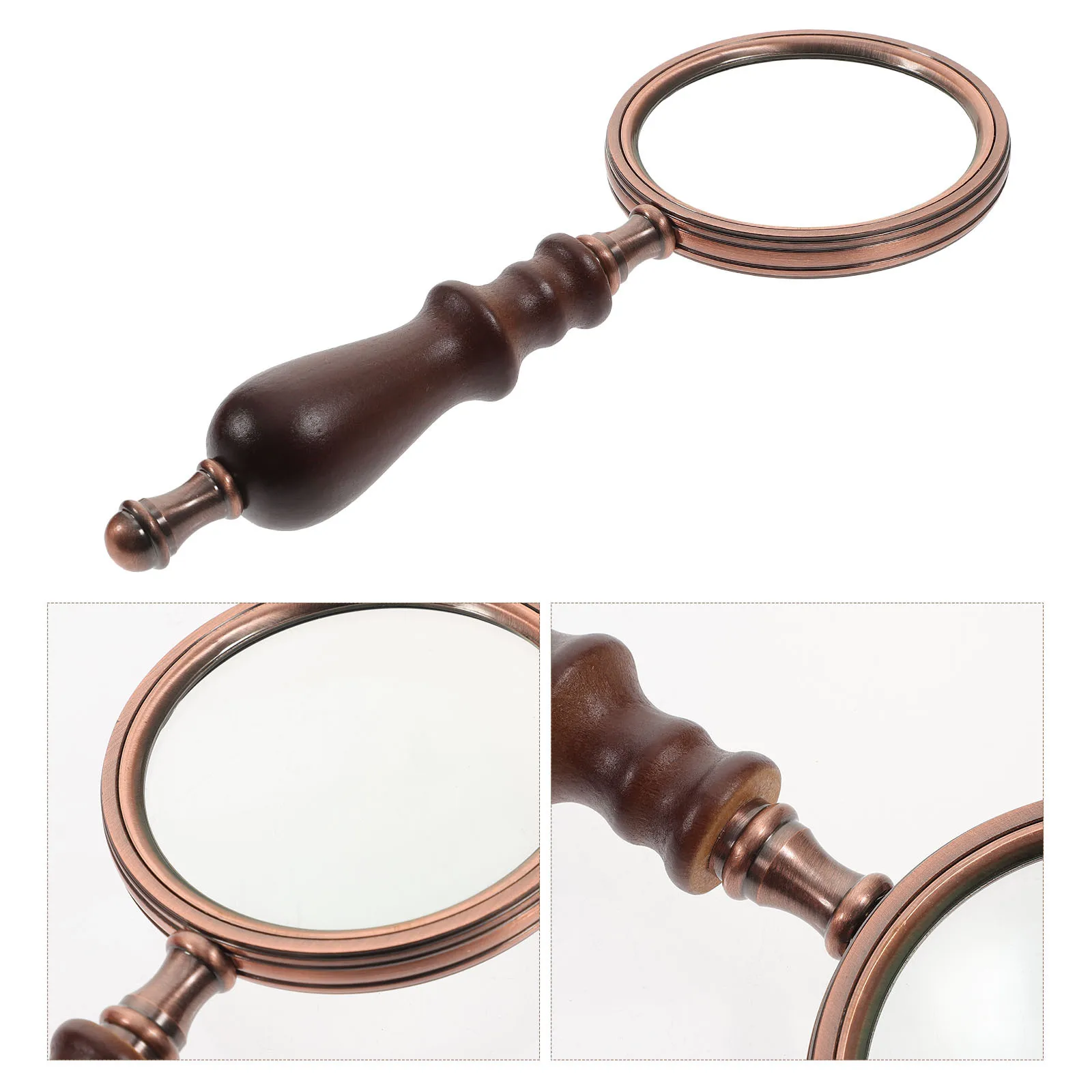 

10X Magnifier Glass Handheld with Wood Handle Retro Style Metal Magnifying Lens for Reading Photos Jewelry Home