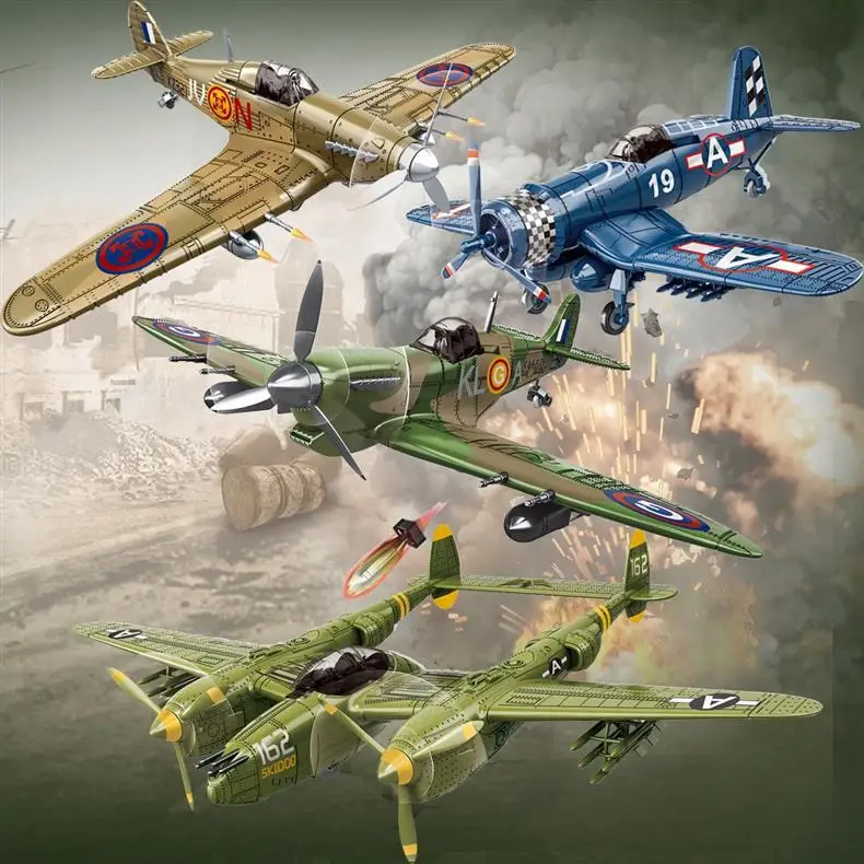 Vintage Military Fighter Aircraft Building Blocks MOC DIY Assembly Plane Model Kit Collectible Educational Toy Gift for Teens Ad