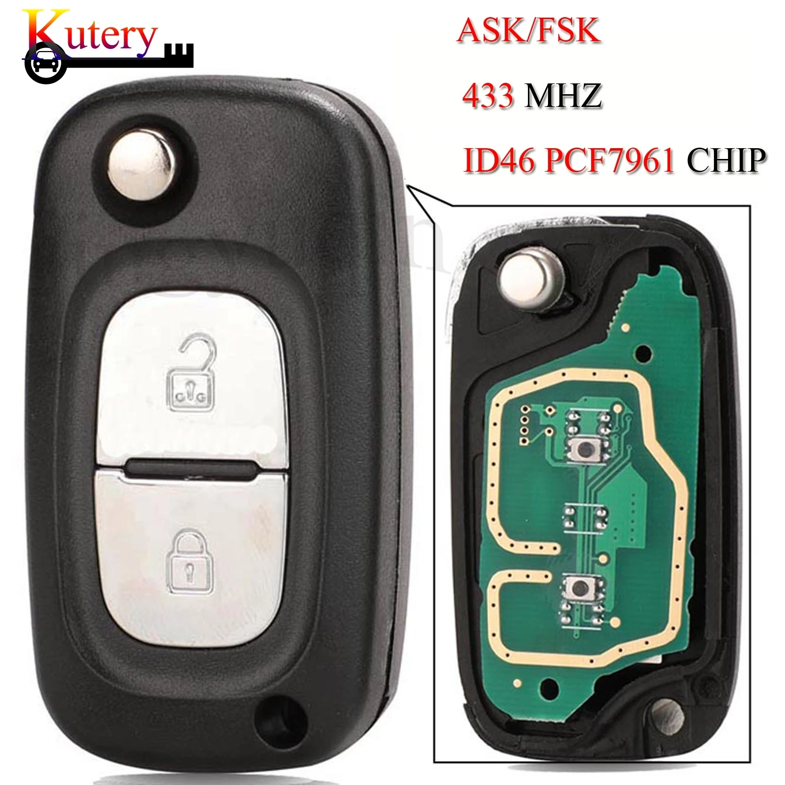 jingyuqin Folding Remote Car Key For Renault Clio III Master Modus Twingo ASK/FSK 433MHz ID46 PCF7961 Chip 7701210033