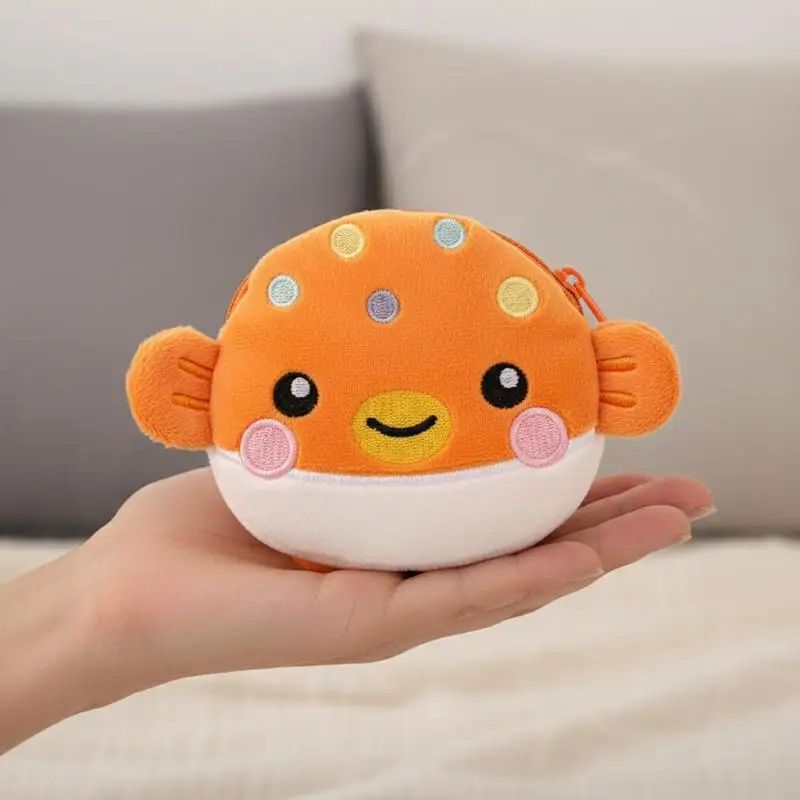 1Pcs Plush Zipper Coin Wallet Fashion Cute Pufferfish Mini Coin Purse Women's Small Change Bag Key Earphone Pouch