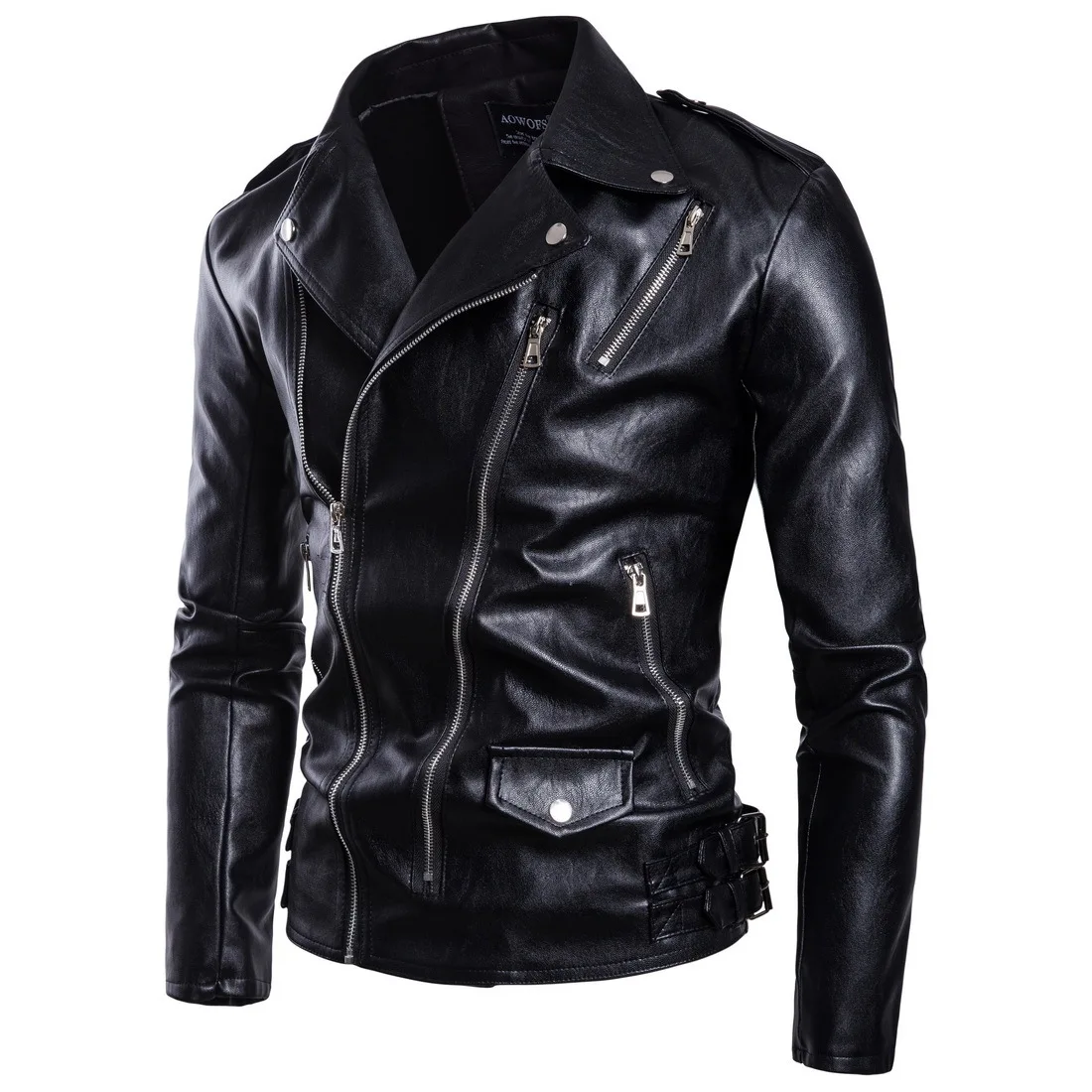 

Autumn New Fashion Mens Motorcycle Leather Jacket with Multiple Zippers Motorcycle Jacket Men Leather Jacket