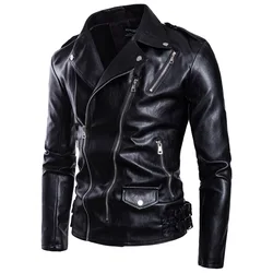 Autumn New Fashion Mens Motorcycle Leather Jacket with Multiple Zippers Motorcycle Jacket Men Leather Jacket
