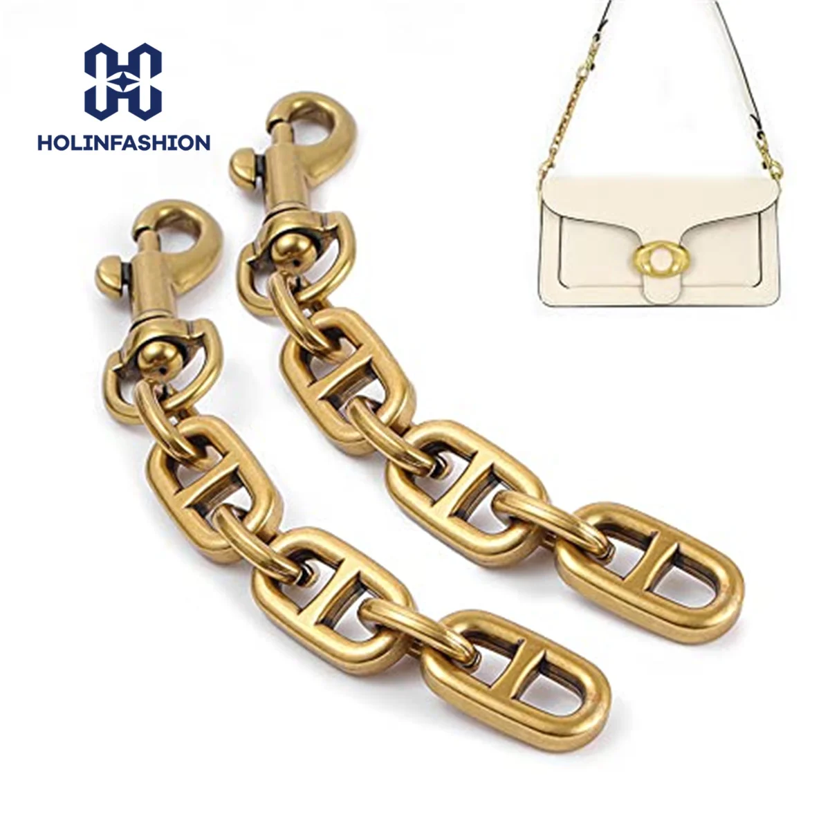Фото HOLINFASHION 2 шт. удлинители для женских сумок, цепочка под старинное золото для Coach Tabby Swinger, удлинитель для плечевого ремня, короткая цепочка для сумки