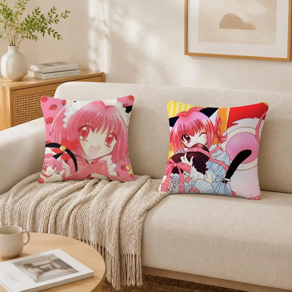 Anime T-Tokyo Mew Mew Cushion Cover Plush Decorative Pillow Case With Hidden Zipper Cutecore Room Decor For Home