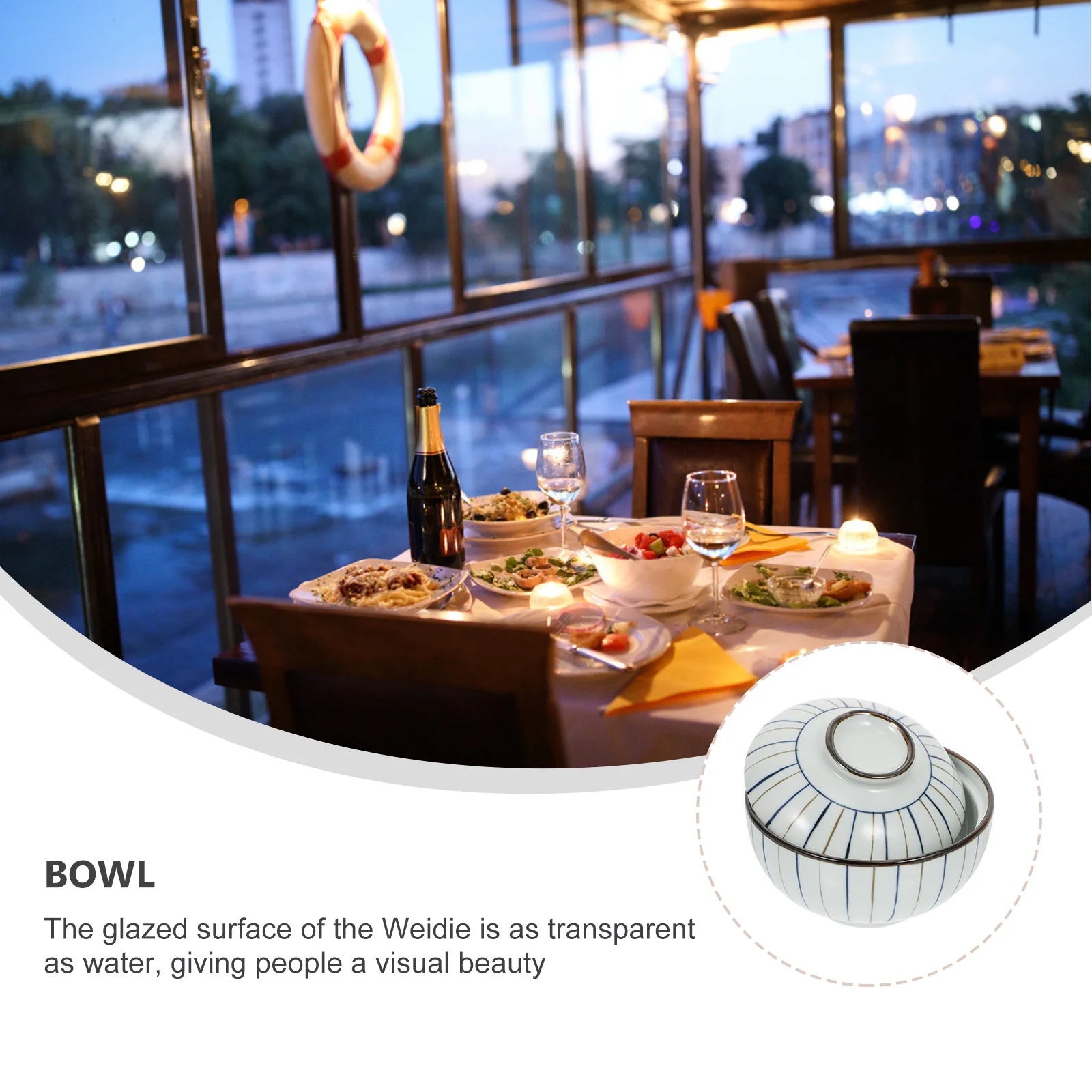 

1Pcs Ceramic Covered Bowl Fine Workmanship Heat Resistant for Home Kitchen Restaurant Soup Rice Noodles Ceramic Bowl