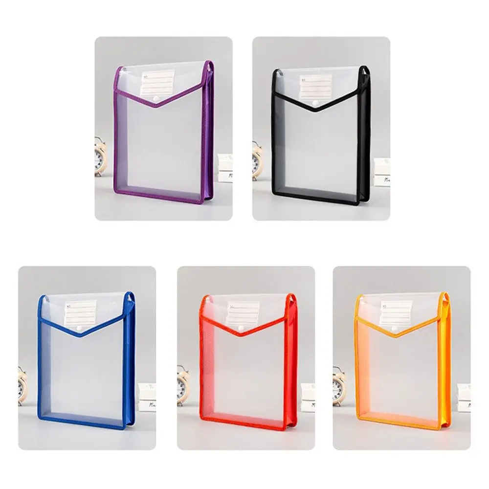 Press Button A4 File Bag Waterproof Storage Bag Document Bag Vertical Large Capacity Transparent File Organizer Office Supplies