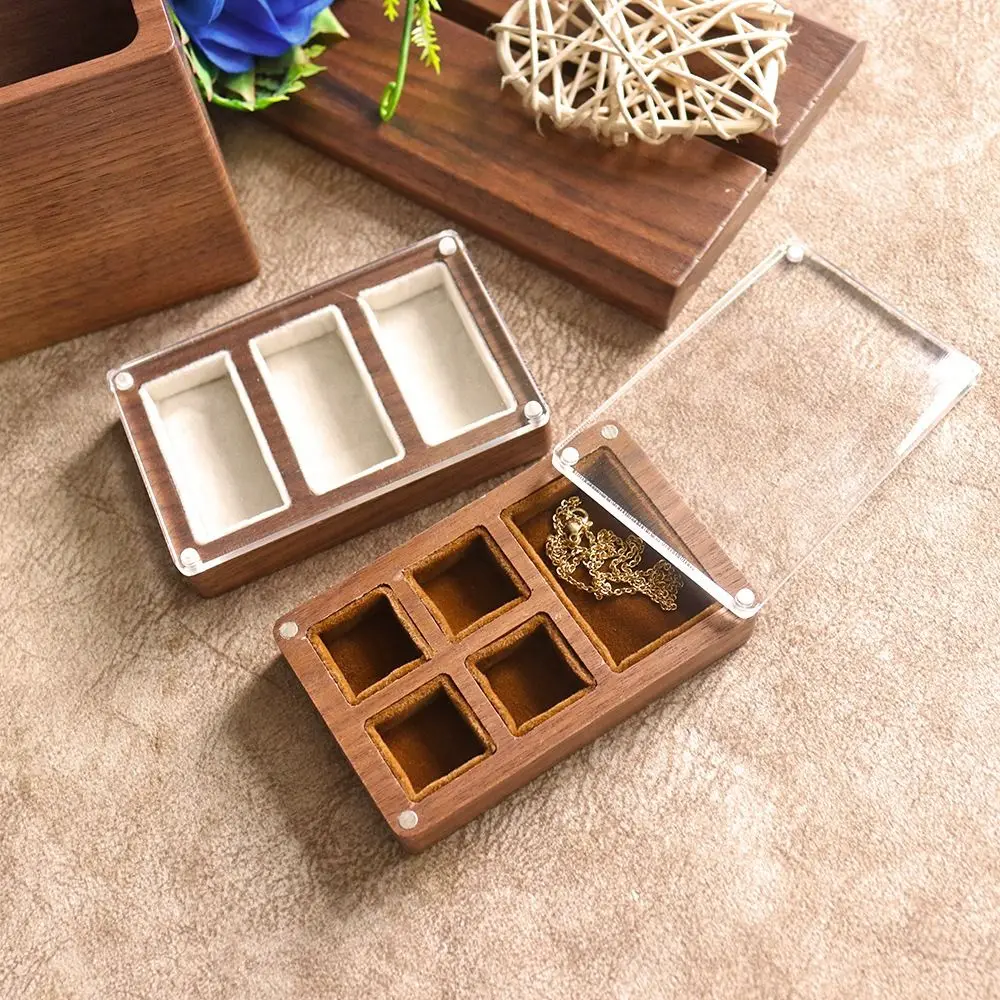 3/5 Slot Wooden Ring Box Opening Window Rectangular Black Walnut Cufflinks Box Magnetic Cover Exquisite Jewelry Ring Holder