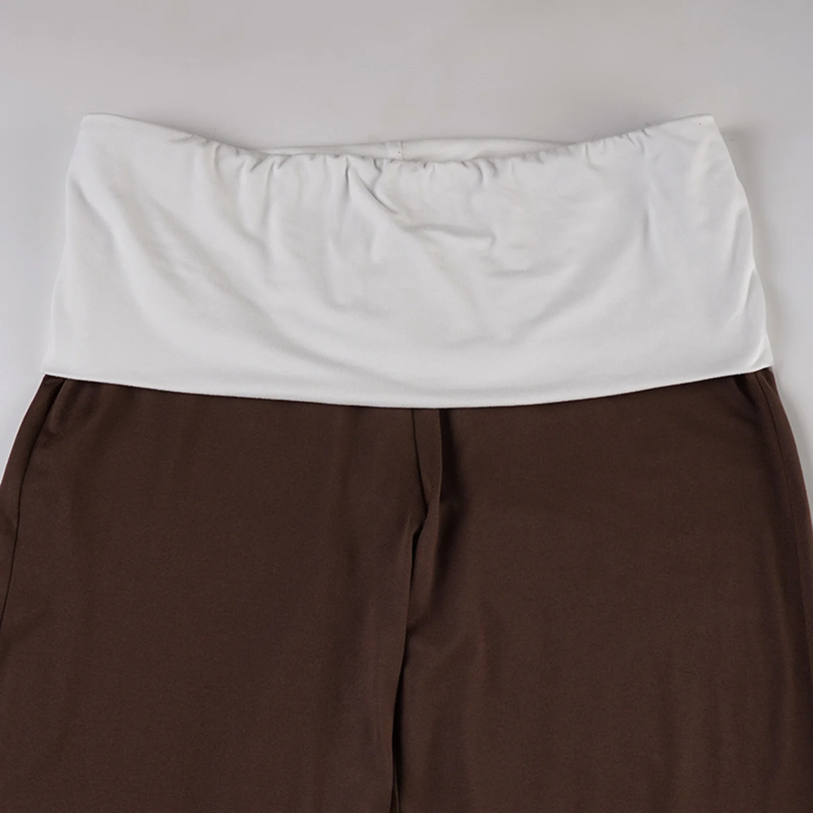 Women's Patchwork Fold over Casual Pants Loose Fit Straight Leg Elastic Waist Fashionable Comfortable Trousers