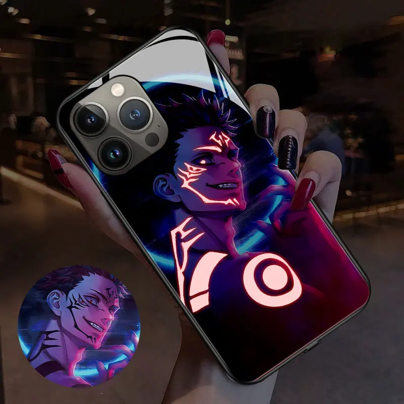 Anime Smart Luminous Phone Case For Samsung S23 S22 Ultra S21 Plus S20FE A73 A53 A33 A72 A52 A32 Note20 Ultra Note10 Hot Blood