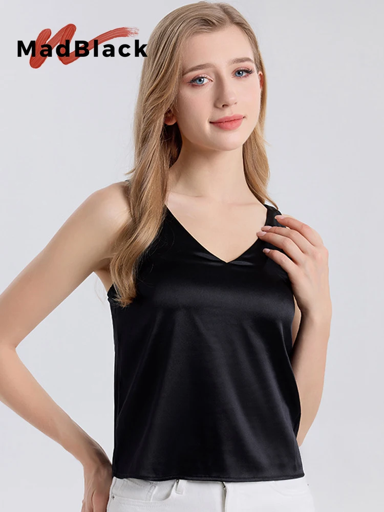 MadBlack-19MM 92%Silk 8%Spandex Elegant Vest, With Padded Cups, Women Casual Skin-friendly Thin Tank Top, 2026 Autumn T69179CC