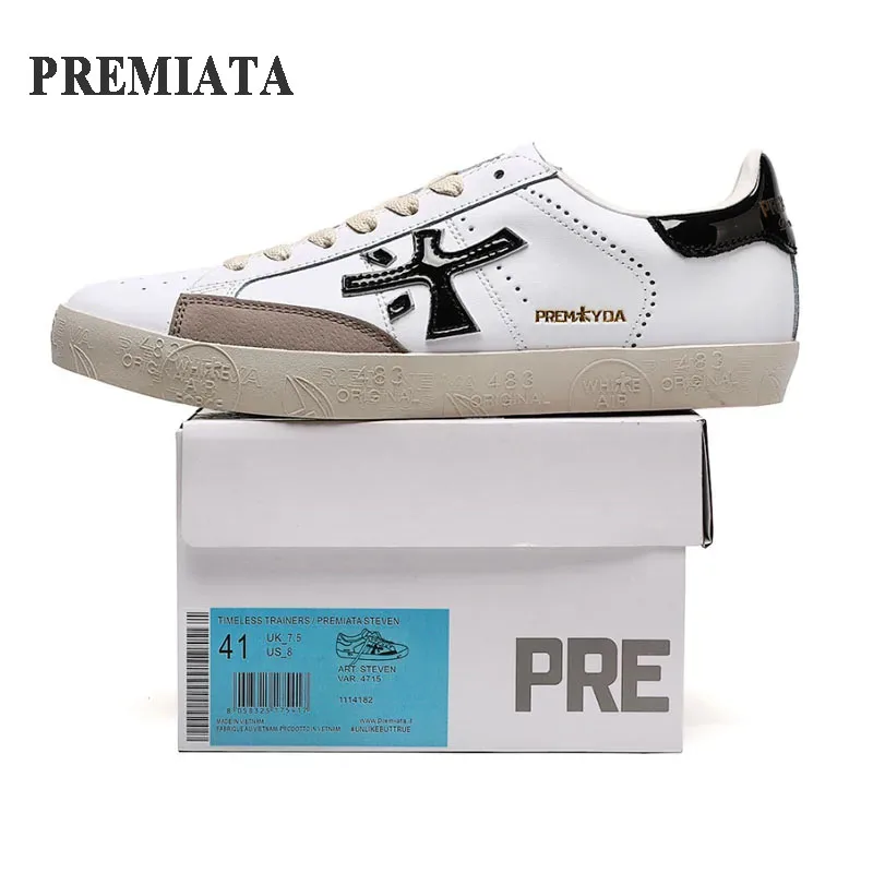 PREMIATA 남성용 블랙 나무 레터 스니커즈, 스포츠 캐주얼 경량 플랫 솔, 내마모성, 통기성 레이스업 맨슈즈