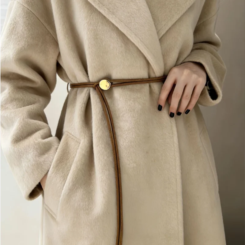 Fashion Solid Color Leather Rope Simple Sweater Coat Decorative Free Size Thin Long Belt Ladies Knot Waist Chain