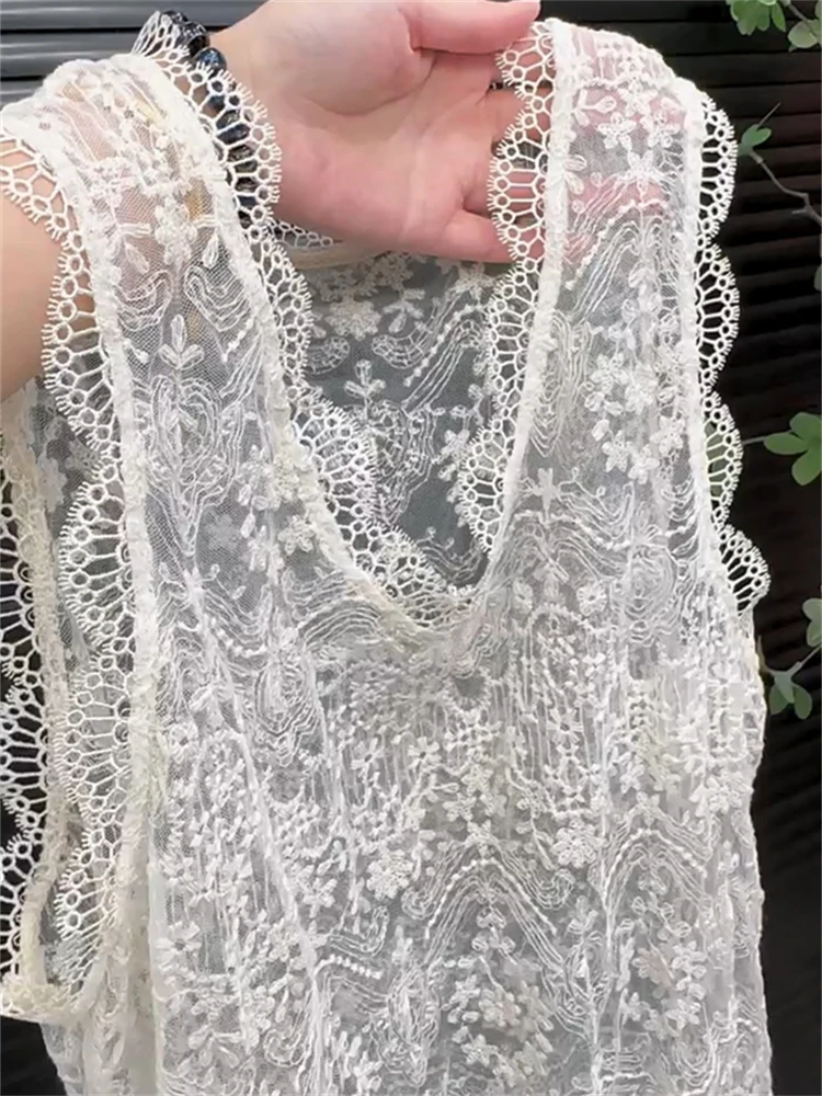 

Spring New Sle European Faion Lace Trim Svel Vest Dr Women's Mid-Length Layering Inner Wear Dr Commute Sle