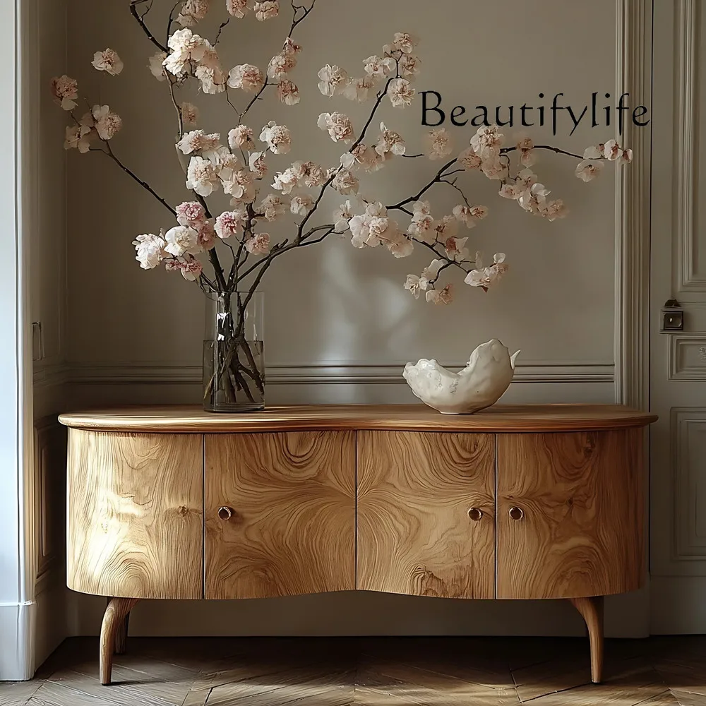 

French solid wood porch cabinet foyer solid wood retro oak engraved TV cabinet household dining side cabinet