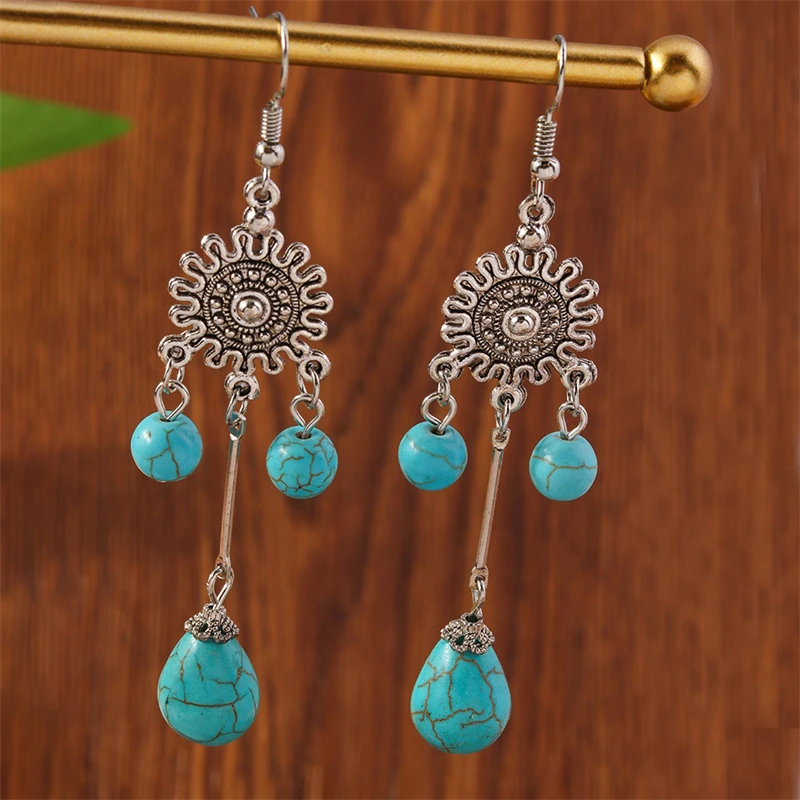 Böhmische Türkis-Quasten-Ohrringe für Damen und Mädchen, Party- und Festival-Schmuck, Geschenke – Detail 1