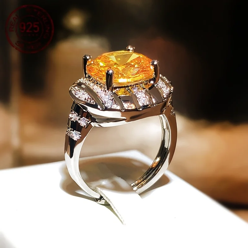 Luxe Jewelry Designs Anello da donna in argento sterling con topazio giallo, zirconi cubici, regalo di gioielleria raffinata alla moda