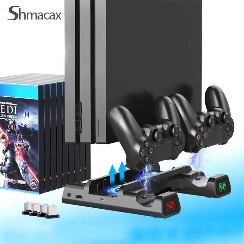 

PS4 Stand Cooling Fan Vertical Stand With 10 Slots Dual Controller Port Charger Dock Station For Playstation 4/PS4 Slim/PS4 Pro