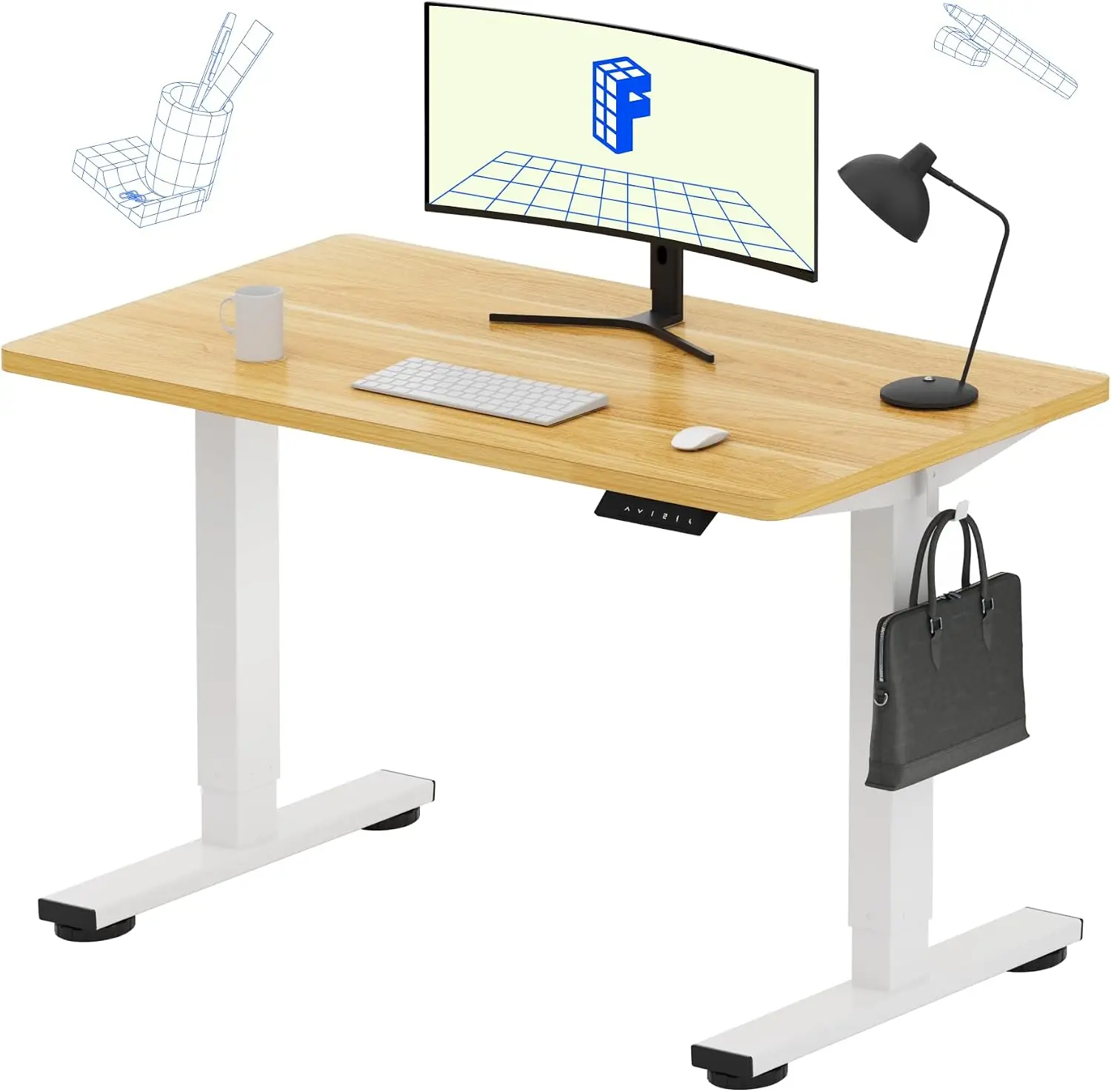 One Piece Standing Desk Electric Adjustable 4 Memory Presets 176 LBS Capacity Stable Quiet Seamless Desktop Home Office Dual Mon