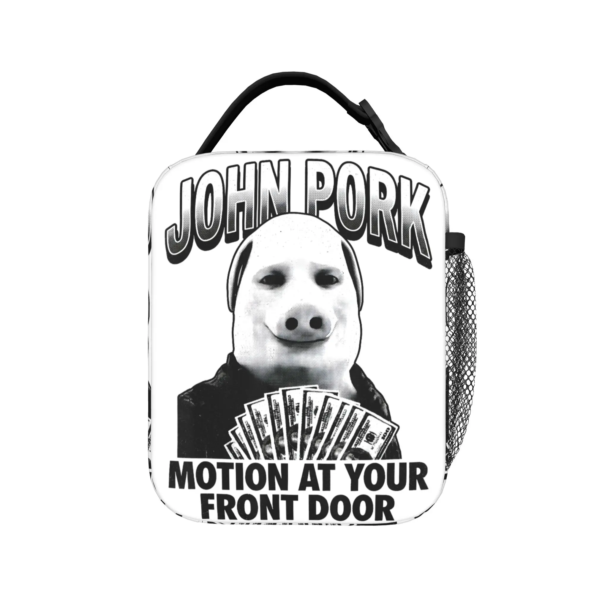 John Pork Motion At Your Front Door Halftone Pig Money Fan Art Lunch Bag Kawaii Lunch Box For Women Office Portable Cooler Bag