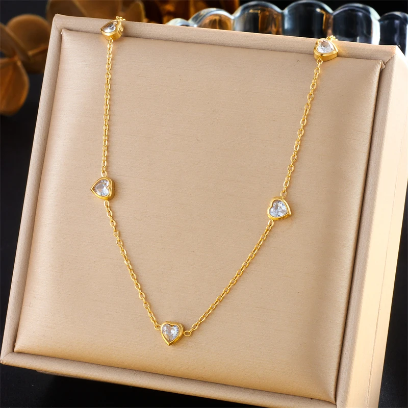 قلادة وأقراط ذهبية على شكل قلب من DIEYURO-Zircon ، طقم مجوهرات من الفولاذ المقاوم للصدأ 316L ، هدايا حفلات ، على شكل حب ، موضة جديدة #5