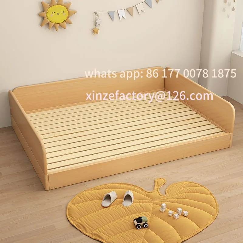 Customizable all solid wood beech children's bed single layer with guardrail semi-surrounded tatami floor-to-ceiling double bed
