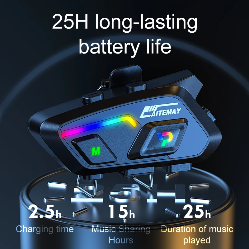 Auriculares inalámbricos P20 para casco de motocicleta, cascos con Bluetooth 5,3, luz RGB colorida, auricular impermeable para Moto, llamada manos libres, reproductor de música MP3
