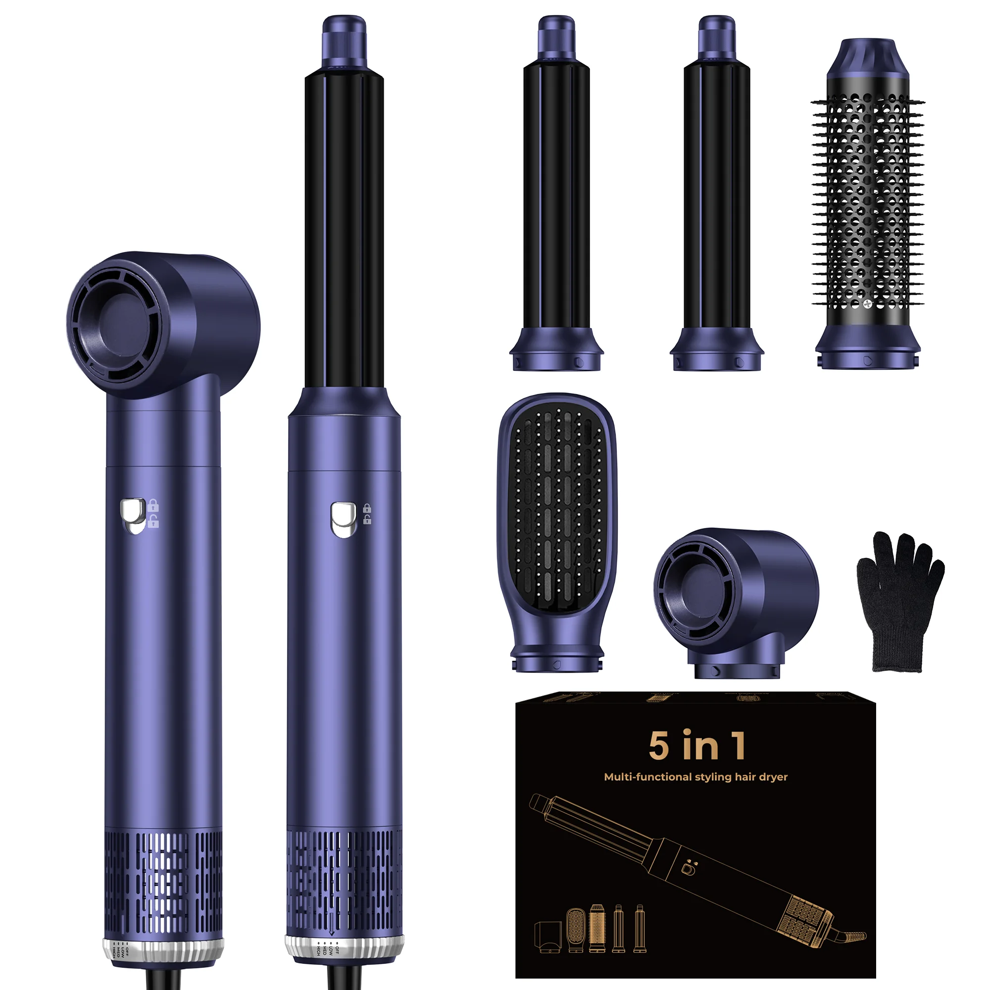 Ukliss 632 Blue Negative Ion Hair Dryer 5-in-1 Combination Hot Air Blower for Styling And Drying Hair