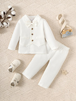 3pcs baby wash dress set, fake two-piece jacket, long sleeved shirt, top and pants with detachable tie, fake pocket design