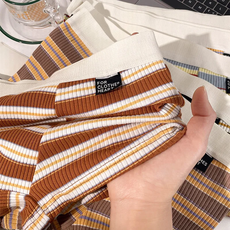 Celana dalam katun pria, celana dalam katun seksi bergaris nyaman, celana pendek Boxer bersirkulasi, celana dalam pria