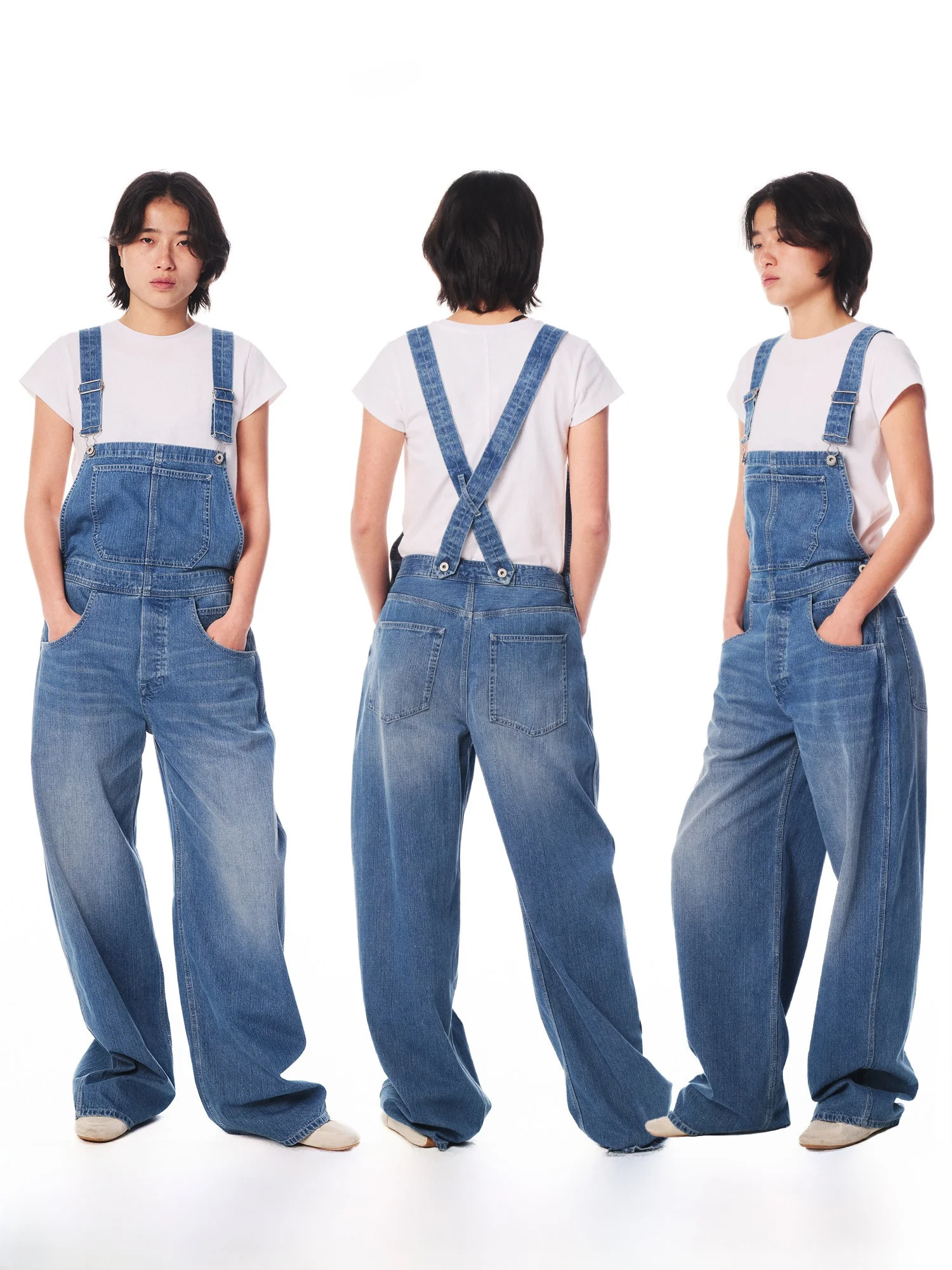 

100% Cotton Vintage Low Waist Wide Leg Overalls Denim Pants Women's Skin-friendly Breathable Spring Fashion Cleanfit Style