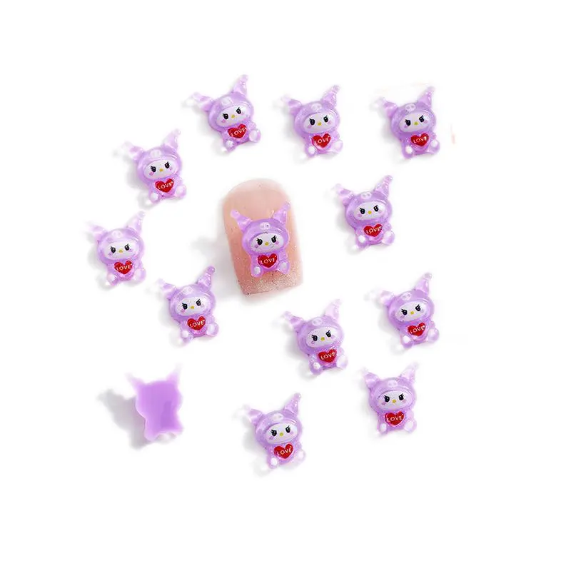 100 sztuk/paczka Ozdoby do paznokci Kuromi - Śliczne trójwymiarowe kreskówkowe dekoracje do paznokci, DIY Kawaii akcesoria do paznokci do kreatywnych manicure