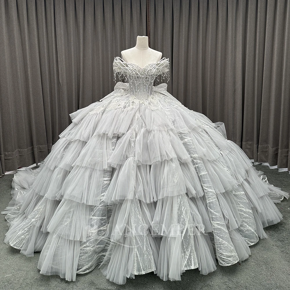 Glitter Sequins Quinceanera Dresses Short Sleeves Ball Gown Sweet 16 Princess Court Train Lace Customized Vestidos De 15 Anos