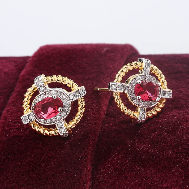 أقراط زيركون ذهبية بيضاوية للنساء ، فضي ، أحمر طبيعي ، مجوهرات حفلات الخطوبة ، جديد ،