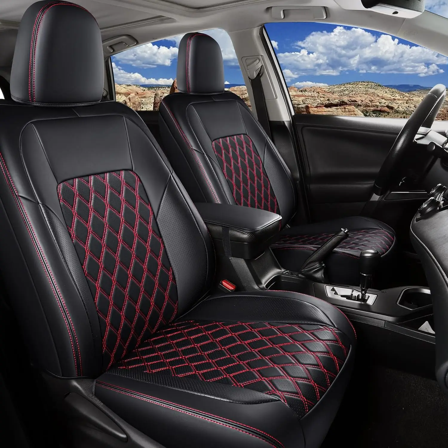 

2020 - 2025 Pickup Truck Seat Application, Faux Leather, Black&Red, Custom Fit & Waterproof