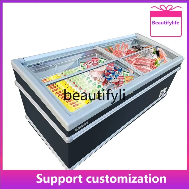 

IHF-D1908ECV Commercial Freezer Automatic Frost Up and Down Sliding Door Island Cabinet