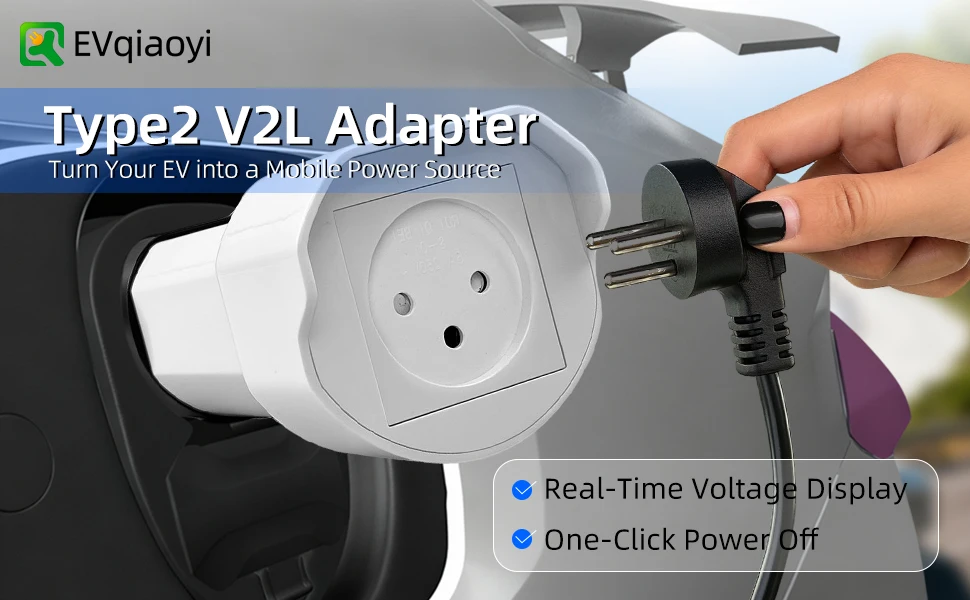 V2L Typ2 Entladeadapter 16A Israel-Steckdose Elektrofahrzeug zu Outdoor-Stromstation für BYD MG Jaecoo Geely EX5 XPENG – Detail 1