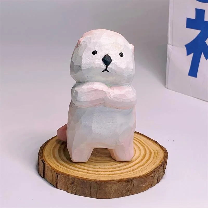 Hand Carved Wooden Otter Figurine Charming Desktop Decor Bookshelf Ornament and Car Accessory for Nature Lovers Versatile Use