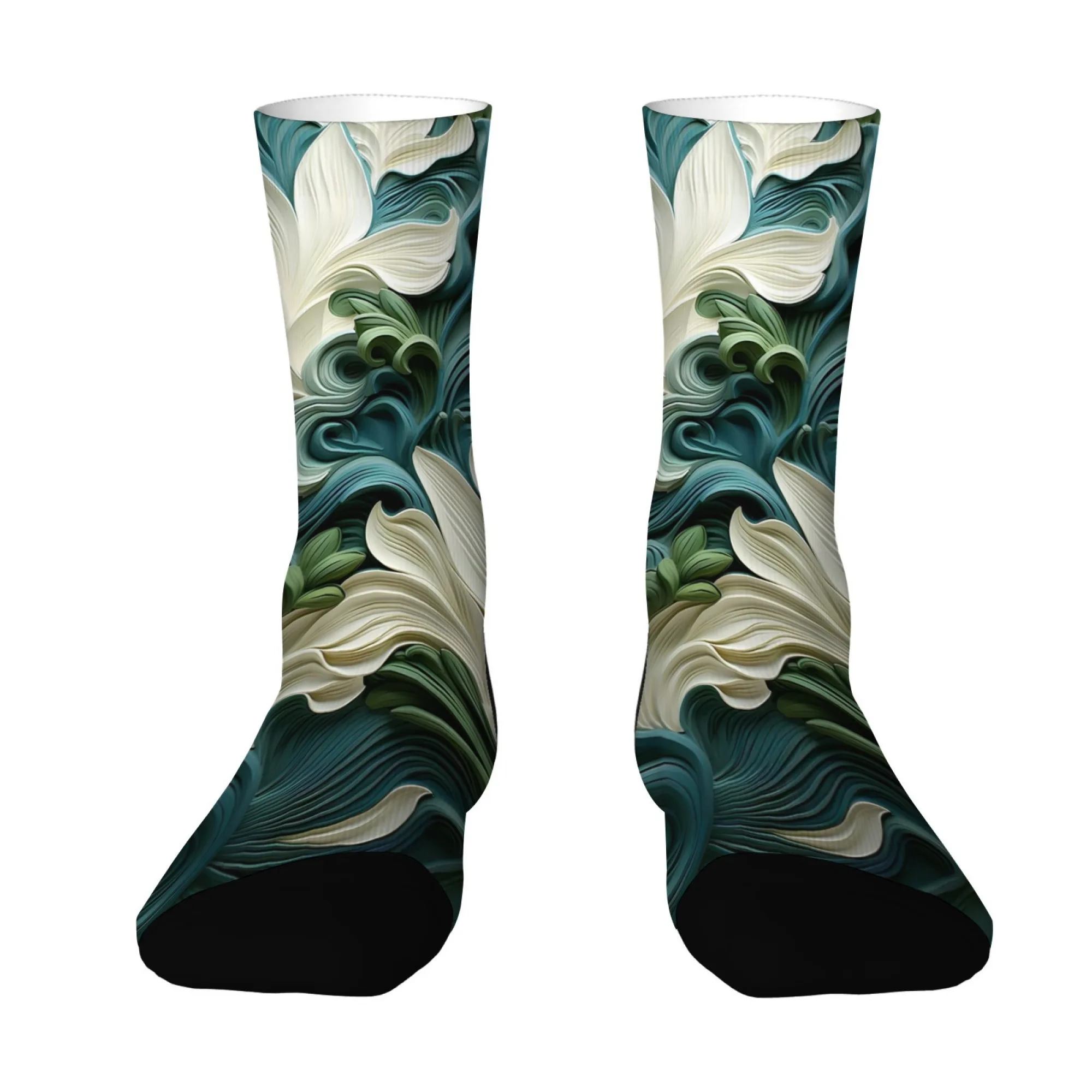 3D エンボス加工の花柄靴下ヴィンテージ芸術的なパターン抽象的な質感のクルーソックス快適なユニセックス靴下ファッションアクセサリー